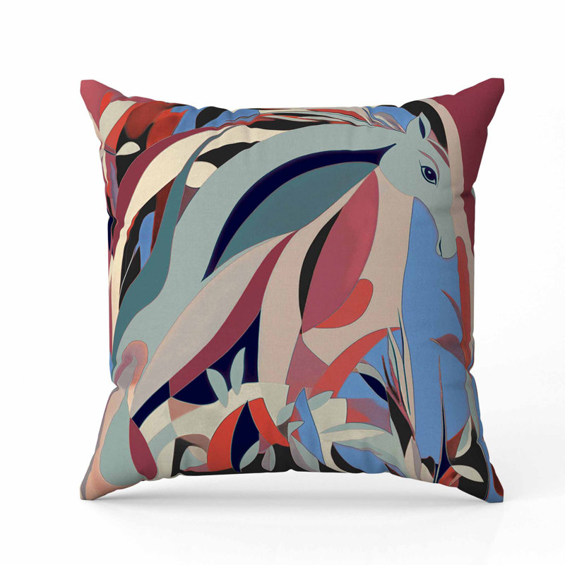 Coussin Mythical Horse, Carré 20 po, Bleu/rouge