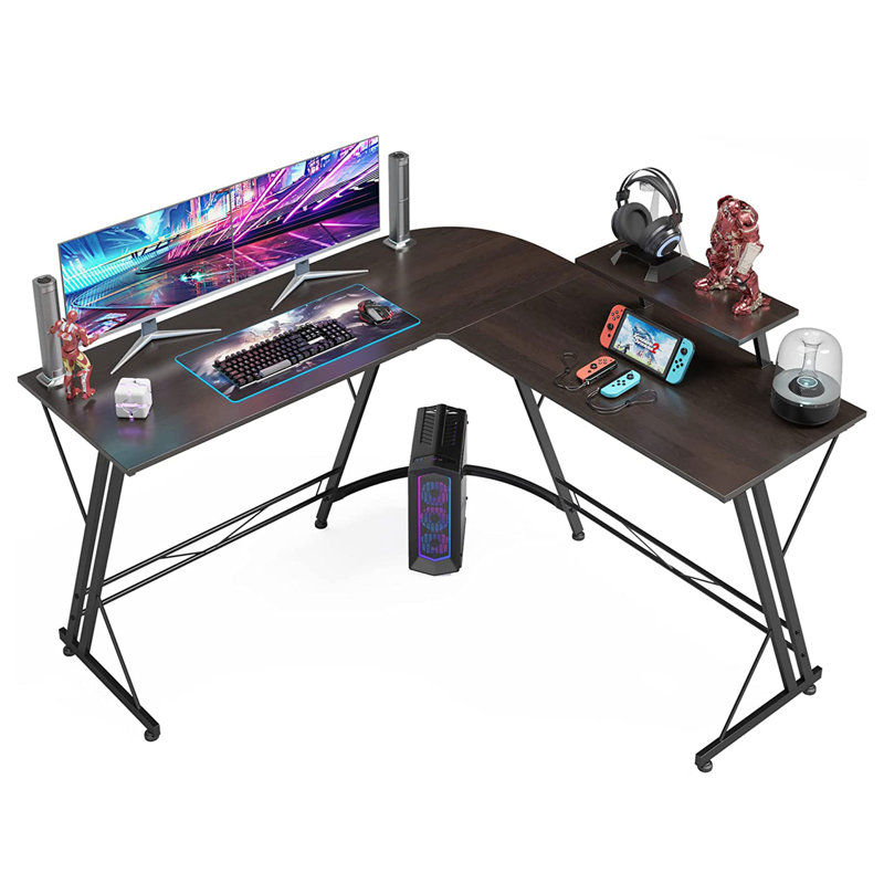 L-Shaped Steel Writing Desk and Computer Desk, Brown