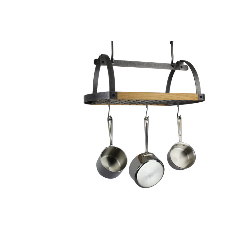 Hammered Steel and Alder Oval Ceiling Pot Rack