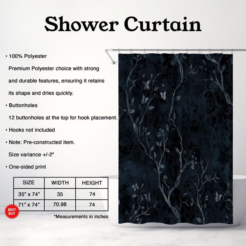 Gothic Flower - Premium Shower Curtain, 74"H x 71"W