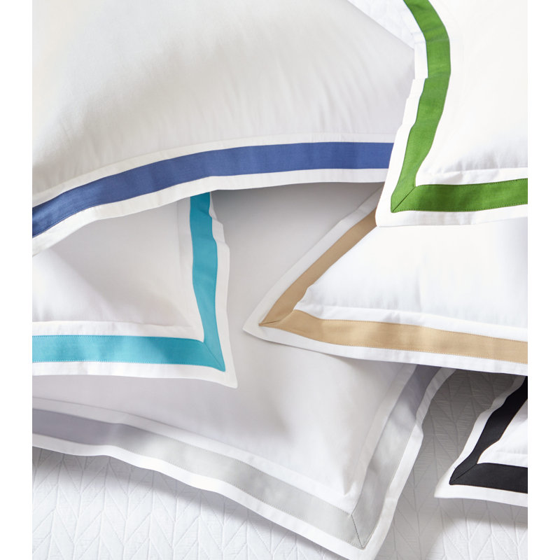 510 Thread Count Cotton Percale Euro Sham with Sky Border Frame, White/Tan