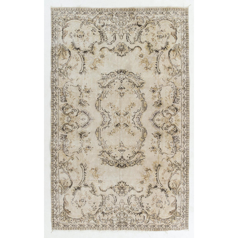 Tapis rétro de couleur neutre Oushak Anatolian. Tapis en laine noué à la main