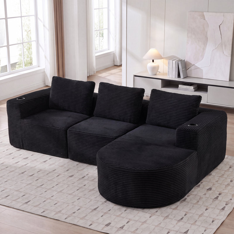 2 Seater Corduroy Sofa, Black