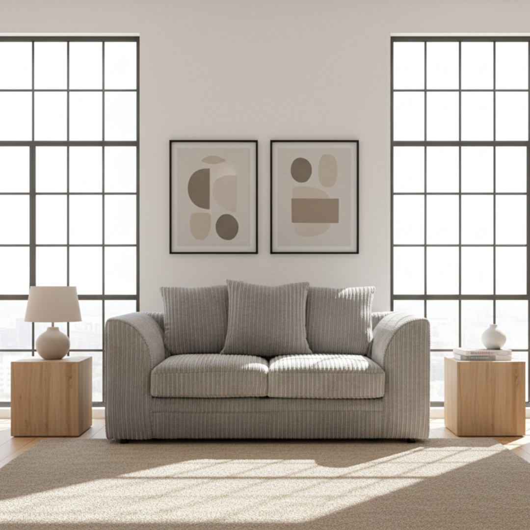 2 Seater Jumbo Cord Sofa – Modern Low Back Fabric Couch With Fixed Cushions For Living Room & Lounge