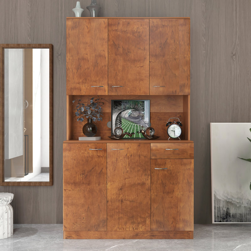 70,87 po de hauteur avec garde-robe et armoire de cuisine, avec 6 portes, 1 tablette ouverte et 1 tiroir, Brun