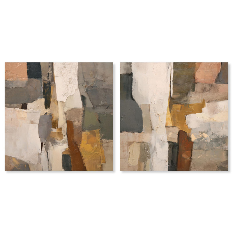 Patchwork Plains Set Canvas Print Beige Wall Decor Set by Art Remedy, Black Frame, 12 x 12, H 12 po x l 12 po