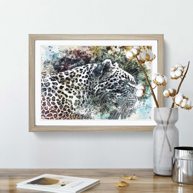 Leopard in Abstract - Picture Frame Painting Print, 36cm H x 48cm W x 2cm D, Oak Framed
