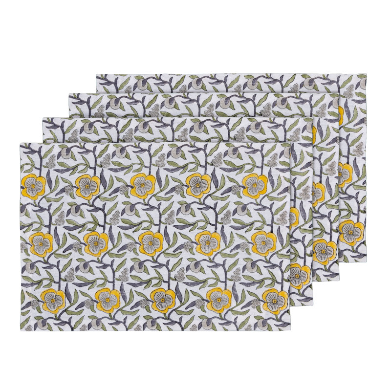 Three Petal Flowers Table Placemat 14x20 Inch, Gold