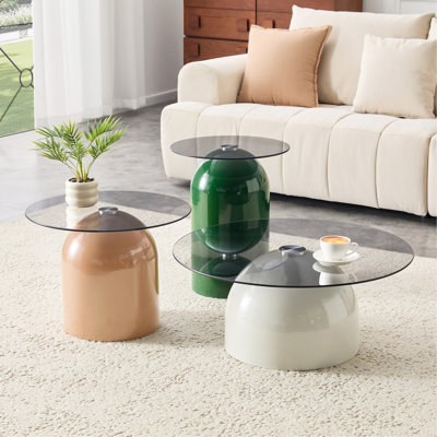 Nesting Coffee Table Set of 3, Glass Desktop for Living Room, Space Saving Circle Centre Table for Saving Space, for Living Room, Office