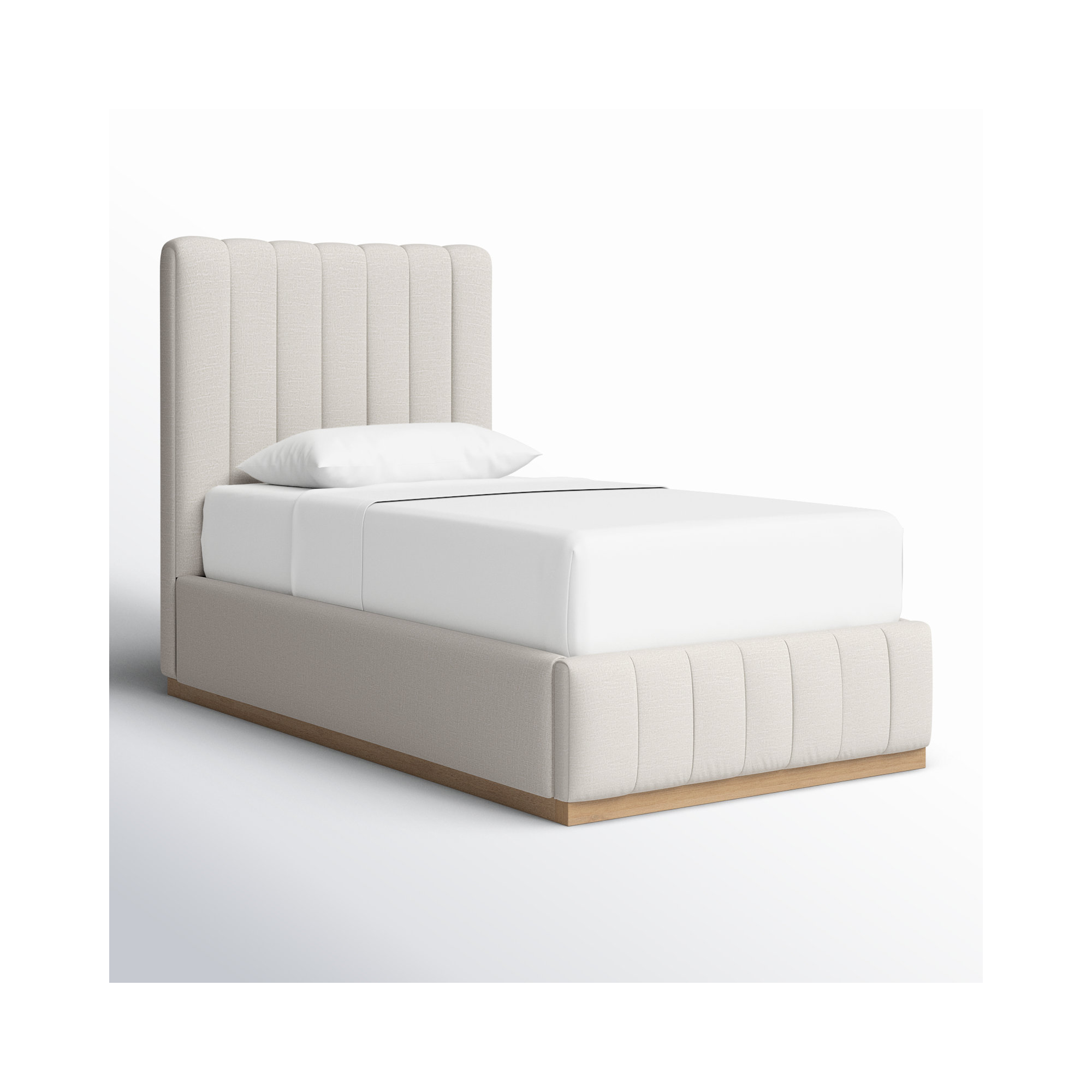 Codyn Upholstered Bed, Twin, Cream Linen Textured Fabric