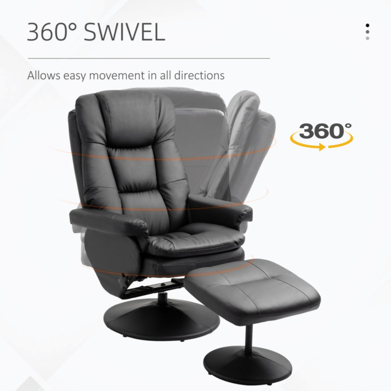 Black Faux Leather Swivel Recliner with Ottoman