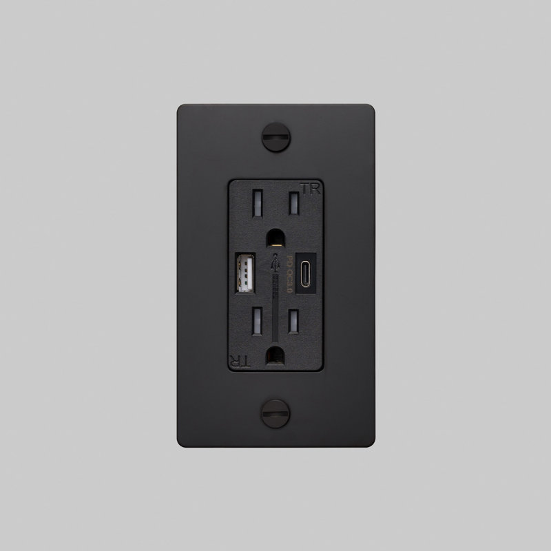 Prise de courant combinée 1G et chargeur USB-A + C / sans logo, Noir mat