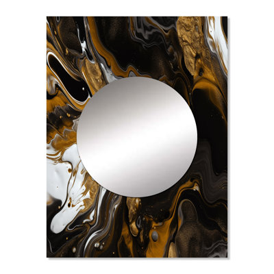 Gold Black Marbled Dreamscape III - Geometric Mirror, Modern Decorative Wall Mirror, Printed Metal Art