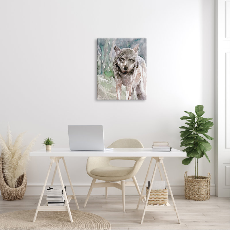 Woodland Coyote, aquarelle, effet, portrait animalier, gris, Stellar Design Studio, Toile tendue, L 24 po x H 30 po