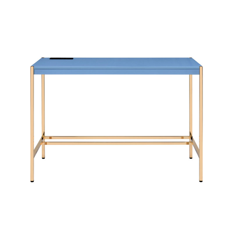 Stylish Navy Blue And Gold Desk With Ports For Office Productivity Modern In Charging Outlet Integrations Professional Use
