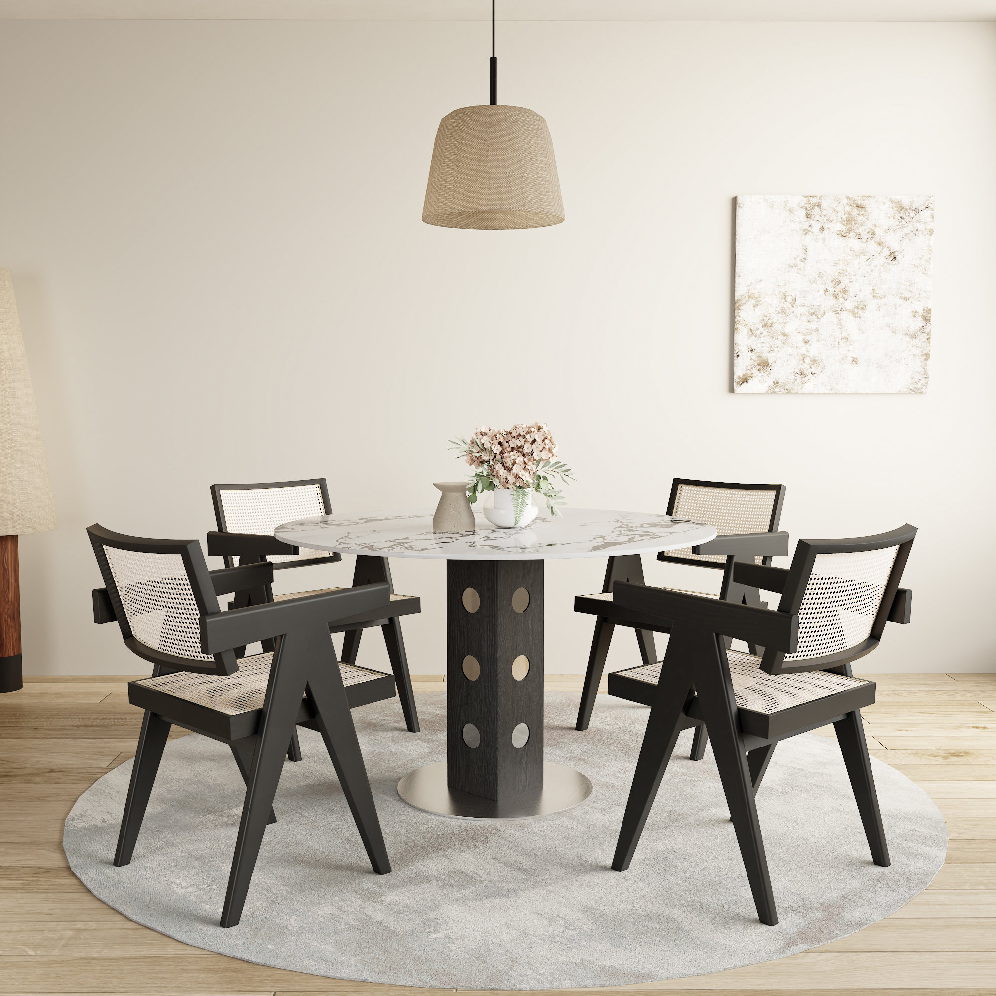 Ivy Bronx Simplistic Circular-shaped Stone Dining Table for 4 Black ...