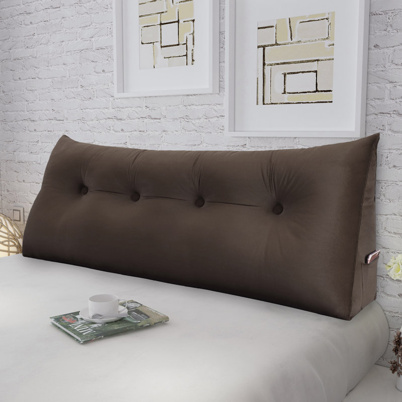 Sit-up Back Comfort Velvet Headboard Wedge Reading Pillow Triangular Backrest Back Support, 20" H x 59" W, Coffee