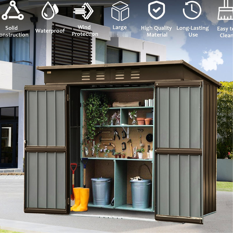 Remise extérieure 6 pi x 4 pi - Rangement en métal avec porte verrouillable, imperméable, toit incliné, ventilation, pour la cour et le jardin