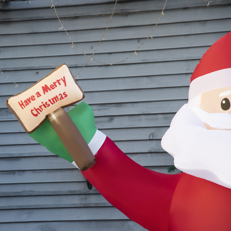 Outsunny 8' Inflatable Christmas Santa Claus Holds Light Sign of Blessings LED