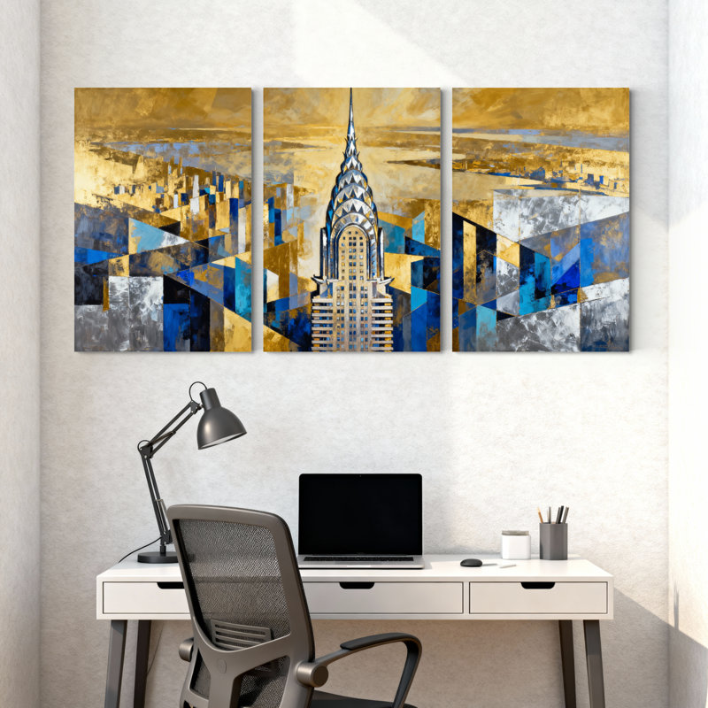Ensemble de 3 reproductions d'art sur toile abstraites avec villes et pays, H 36 po x l 72 po