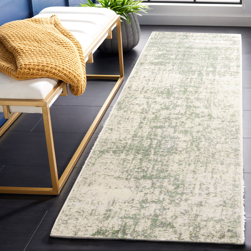 Tapis abstrait sauge / ivoire Arrietty, Tapis de couloir 2 pi 6 po x 8 pi