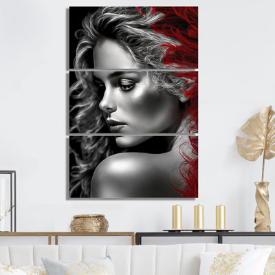 «Vintage Sensuality» en rouge et noir II - ensemble d'art mural sur toile femme sensuelle