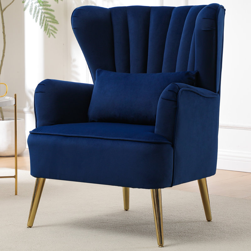 Widad 31.5'' Wide Wingback Velvet Armchair, Navy Blue