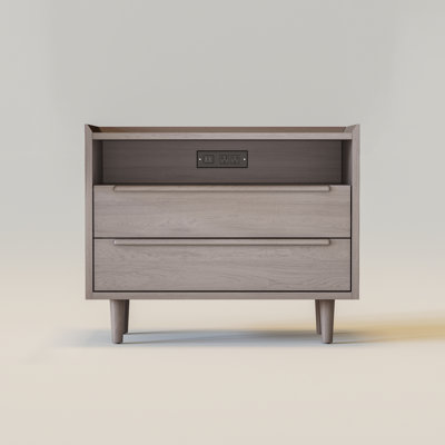 2-Drawer Mid-Century Nightstand With Outlets