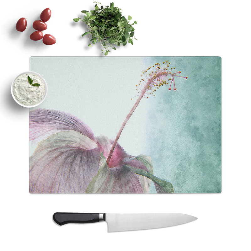 Tempered Glass Pink Hibiscus Flower Chopping Board, 20 cm x 28.5 cm