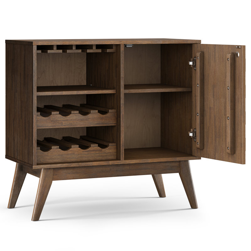 Clarkson 39"W Solid Acacia Mid-Century Tall Wine Rack Cabinet with Stemware Rack and 12-Bottle Storage