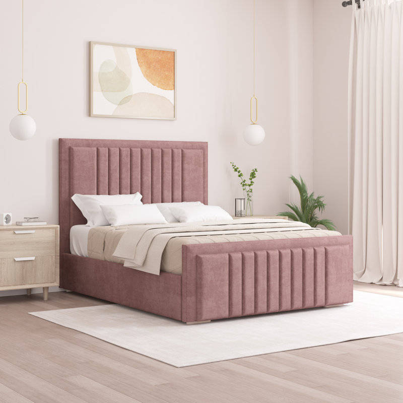 Alama Upholstered Panel Bed, Double (4'6), Lilac