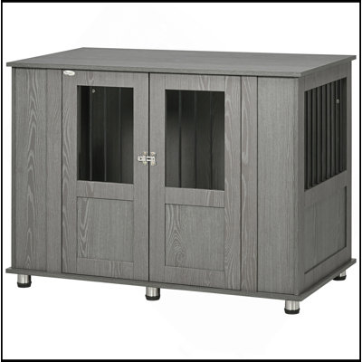 Mobilier pour cage de chien, meubles de table de bout en bois avec portes magnétiques verrouillables, cage pour animal de compagnie très grande taille, gris