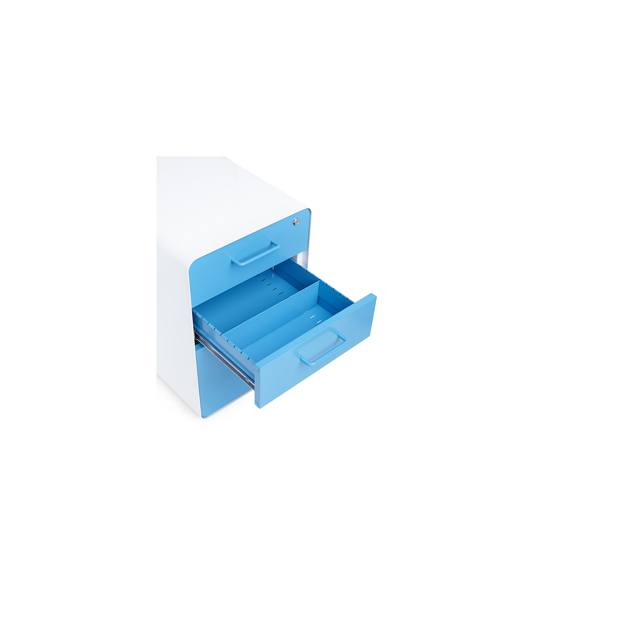 Stow 3 - Drawer Vertical File Cabinet, White/Pool Blue, With Caster
