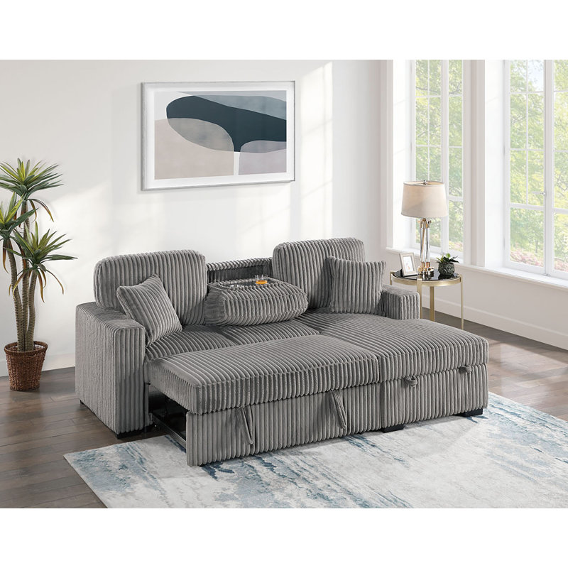 2-Piece Convertible Sectional, Ash Corduroy