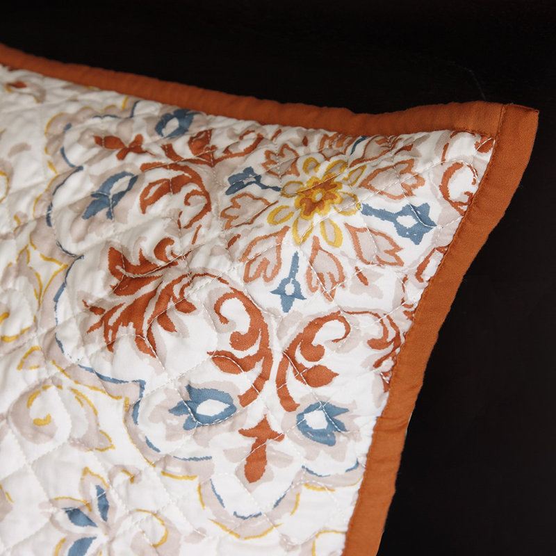 Ivory and Orange Reversible Microfiber Full Quilt Set