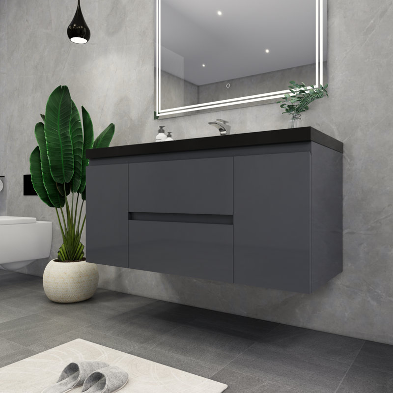 Ensemble de meuble-lavabo simple mural 48 po Castin, Gris lustré