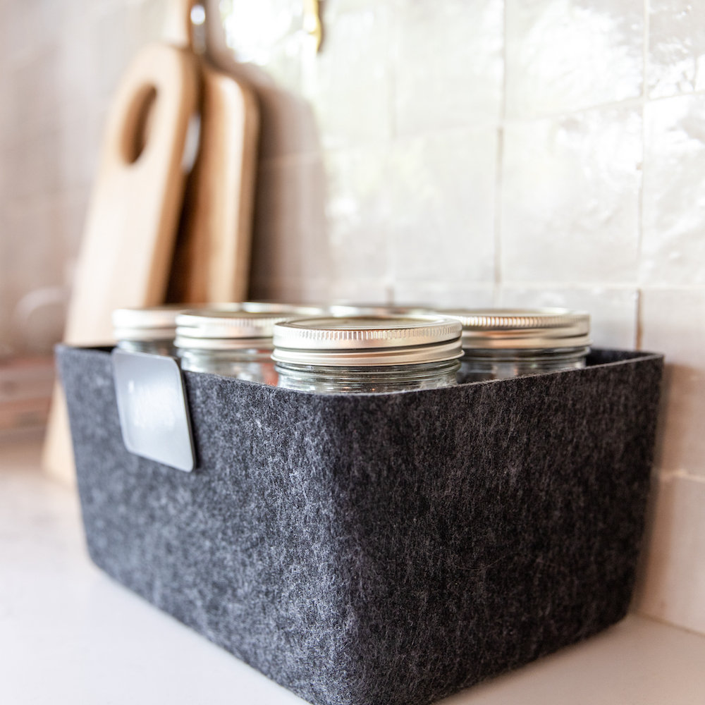 Sculpted Felt Wool Storage Bin, Carbon