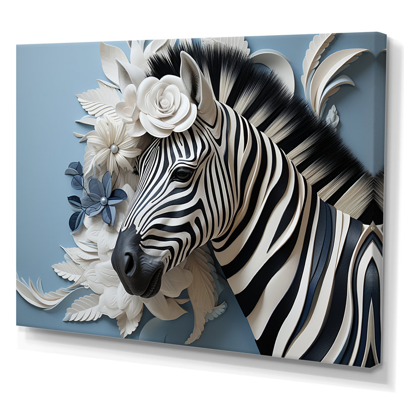 Zèbre noir et bleu de couleur pop III sur toile, H 12 po x l 20 po x P 1 po, Toile tendue