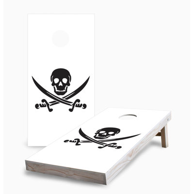White Skull and Sword 2x4 Cornhole Board Set | Includes (2) Boards (8) Bags & Optional Accessories