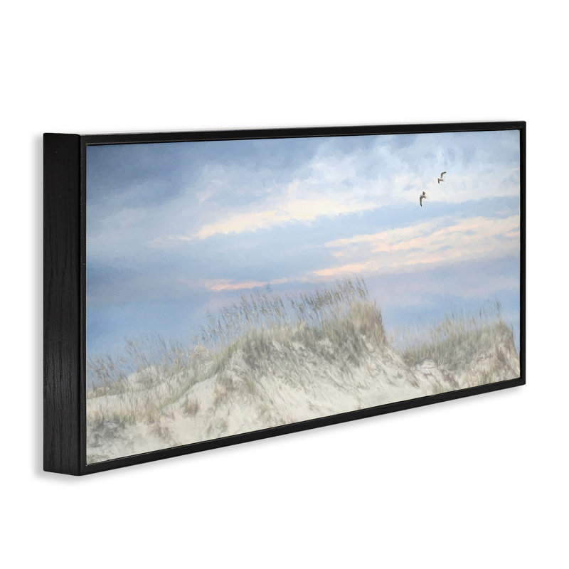 «Sea Gulls over Sand Dunes», dessin de Lori Deiter, H 10 po x l 24 po, Giclée encadrée noir minuit