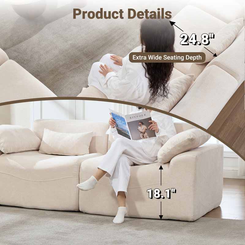 8 Piece Cloud Upholstered Oversized Modular U Shape Soft Chenille Compression  Chaise Sectional Sofa  with Wide Arms and Pillows, No Assembly Required