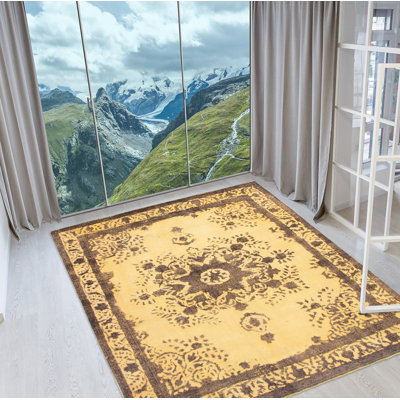 Azerion One-of-a-Kind 9'8" X 12'6" 1980s Wool Area Rug in Light Yellow