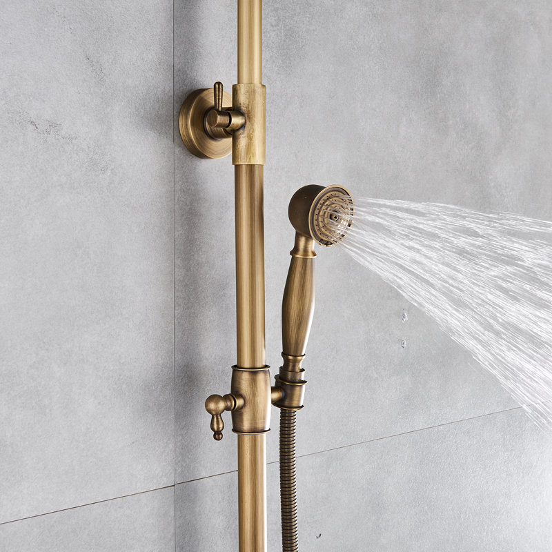 Bathroom Shower Faucet Rain Mixer 8 Inch Round Shower Head Double Cross Handle with Tub Spout Wall Mount Bathroom Shower Fixtures 3 Function Metal Handheld Sprayer