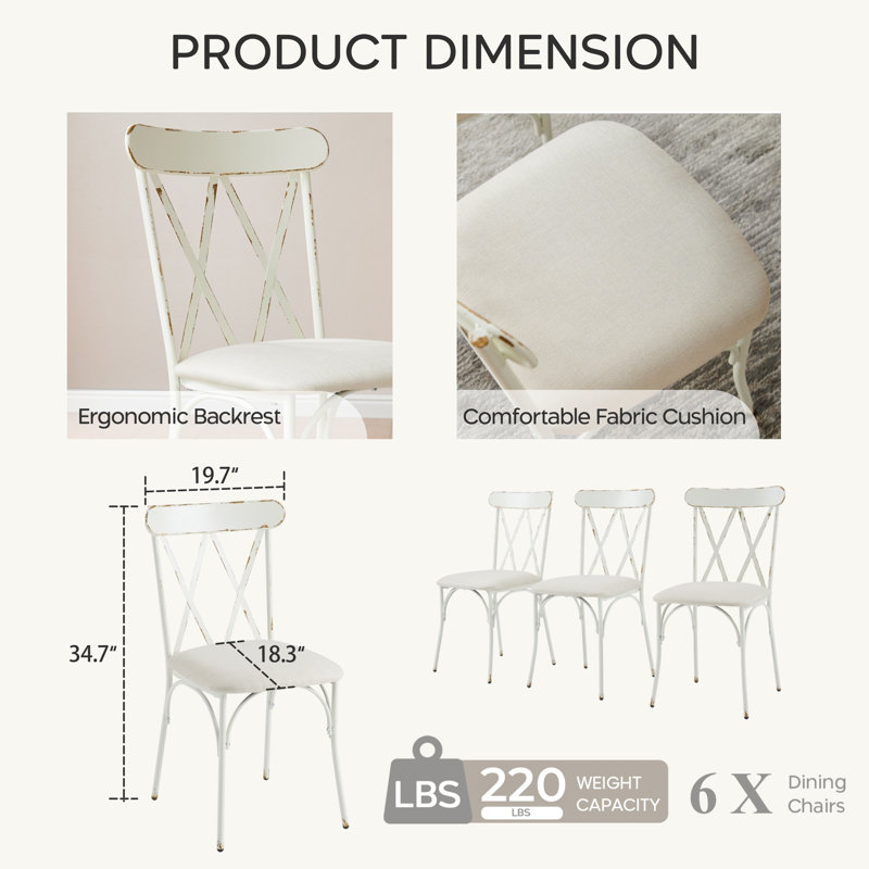 Metal Dining Chair Side Chairs With Upholstered Cushion (set Of 6)