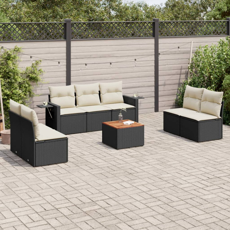 Ensemble de canapé modulaire en rotin PE noir 8 pièces Vidaxl