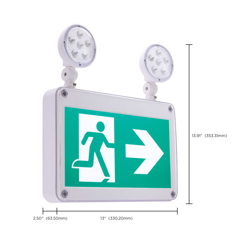Running Man Green Combo Exit Sign/Emergency Light - 120/347V - 2HR Backup - Single/Dual Face - Universal Mounting - Wet Location - Low Temperature - Remote-Capable