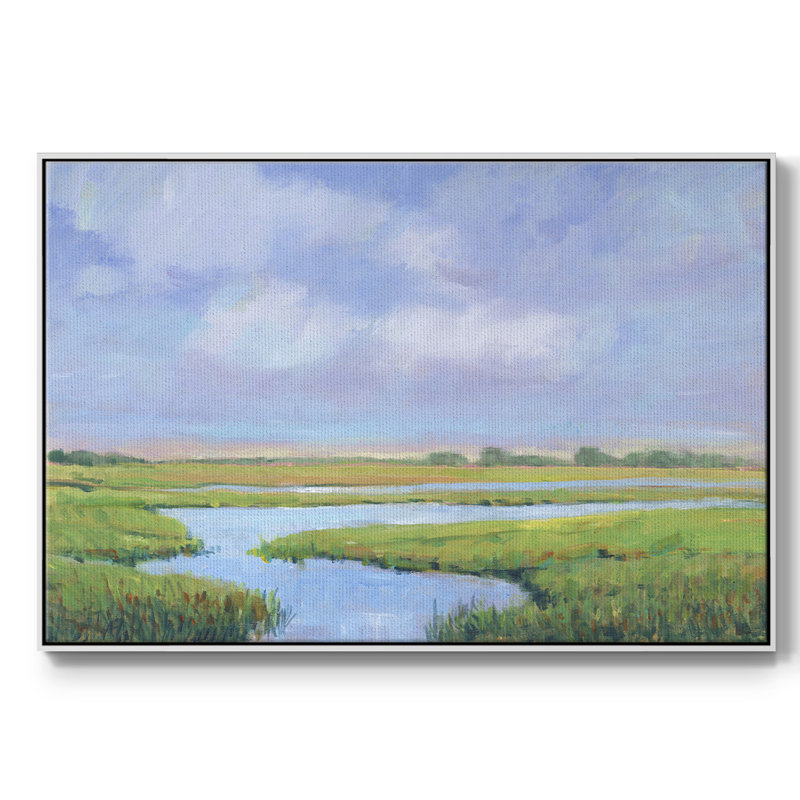 Summer Marsh II, reproduction d'art sur toile, Cadre blanc, H 17 po x l 25 po x P 2 po