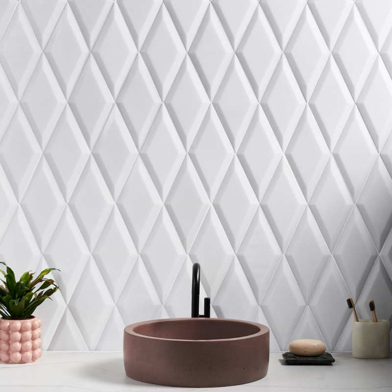 Basque 6x12 Beveled Polished Marble Tile, White