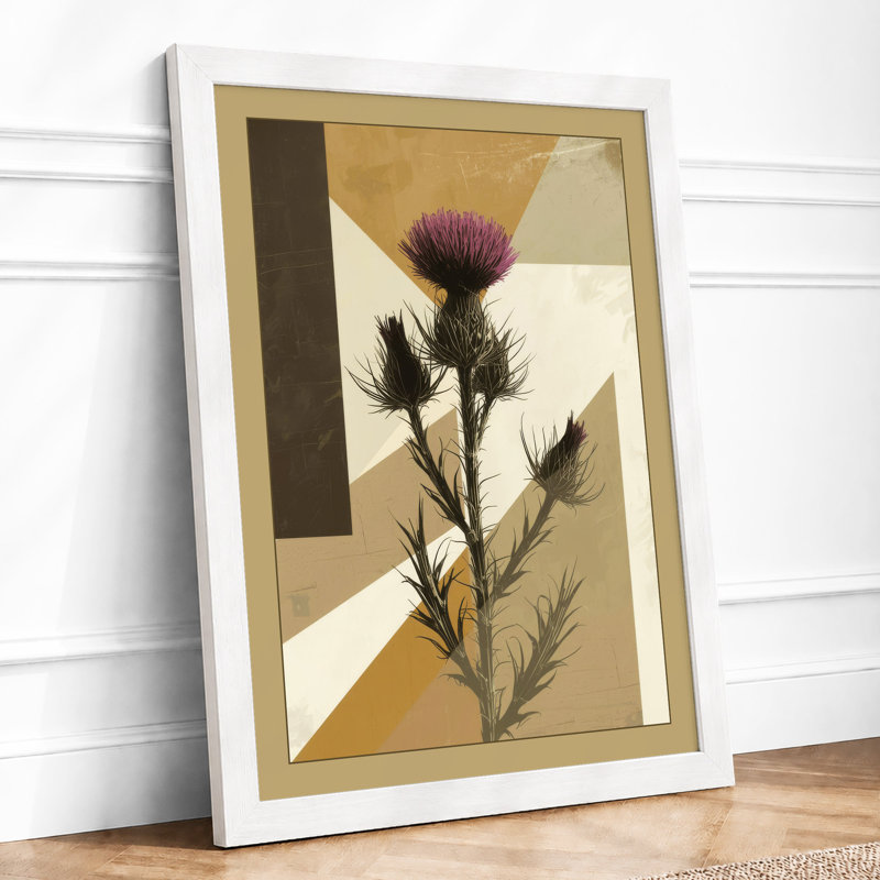 Thistle and Geometry Botanical - Framed Print, A4 - 29.7 x 21.0 cm, White