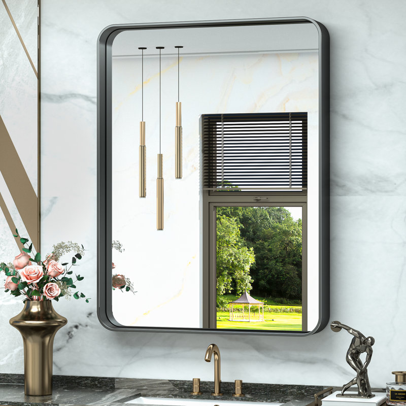 Miroir d'appoint Tyro, Noir mat, 36 po x 28 po, Rectangulaire